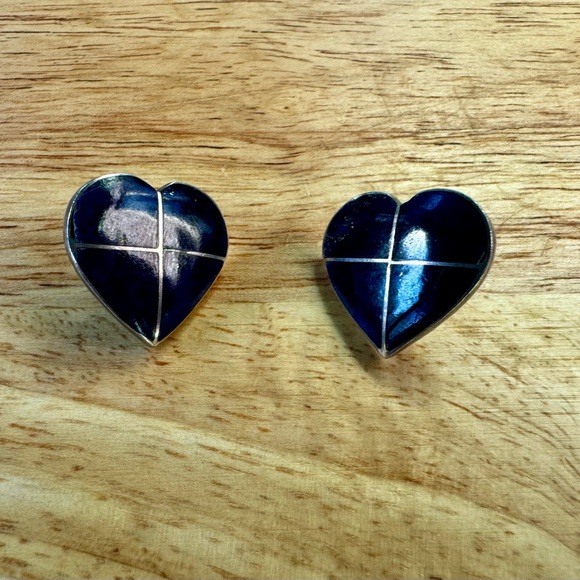 Southwestern Inspired Sterling Silver and Lapis Heart Earrings - Post Style - Picture 12 of 14